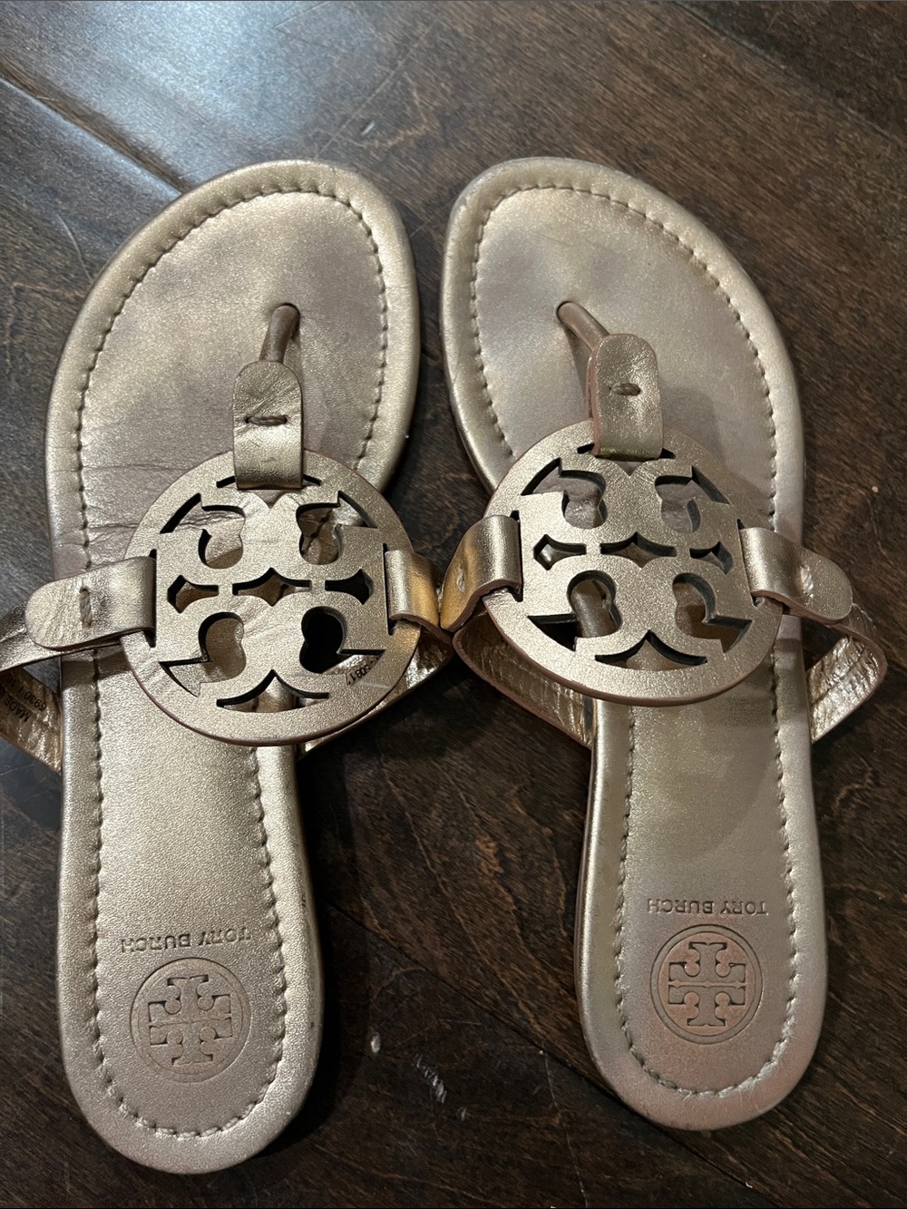 Tory Burch Rose Gold Logo Miller Thong Sandals - Women - Picture 3 of 11